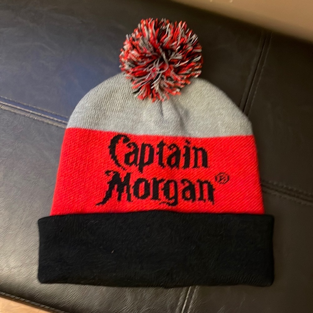 Captain Morgan knit beanie stocking hat w/ pom pom